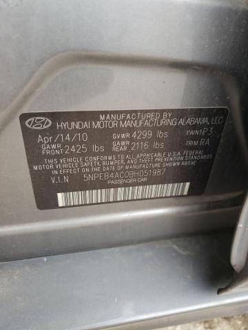 5NPEB4AC0BH051987 - 2011 HYUNDAI SONATA GLS GRAY photo 12