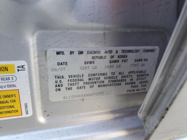 KL1TD666X8B071777 - 2008 CHEVROLET AVEO BASE Gümüş foto 13