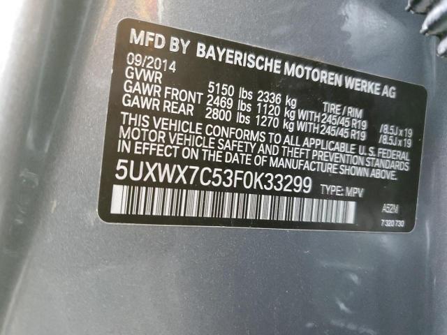 5UXWX7C53F0K33299 - 2015 BMW X3 XDRIVE35I GRAY photo 13