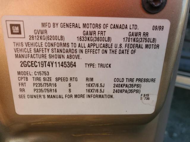 2GCEC19T4Y1145364 - 2000 CHEVROLET SILVERADO C1500 BEIGE photo 12