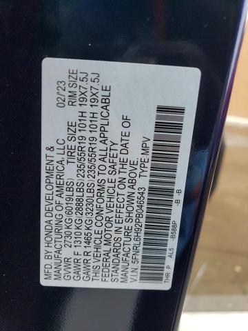 5FNRL6H92PB046543 - 2023 HONDA ODYSSEY ELITE Bleu photo 12