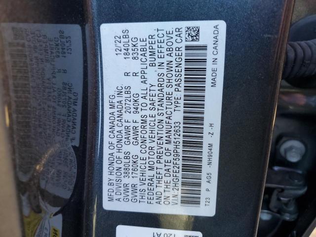 2HGFE2F59PH512633 - 2023 HONDA CIVIC SPORT 灰色 照片 12