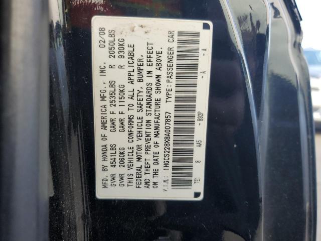 1HGCS228X8A007857 - 2008 HONDA ACCORD EXL BLACK photo 12