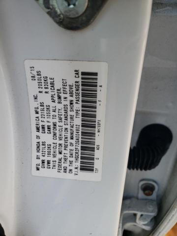 1HGCR2F72GA004902 - 2016 HONDA ACCORD EX WHITE photo 12