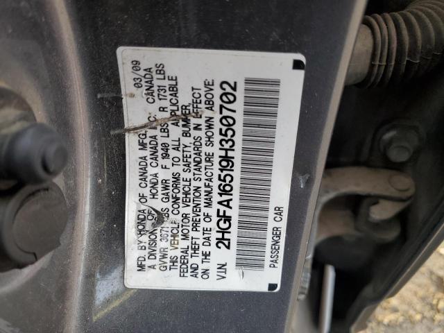 2HGFA16519H350702 - 2009 HONDA CIVIC LX GRAY photo 12