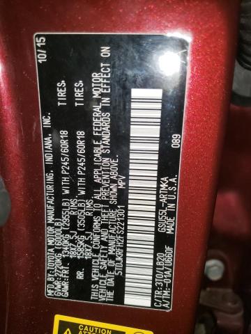 5TDJKRFH2FS221301 - 2015 TOYOTA HIGHLANDER XLE BURGUNDY photo 12