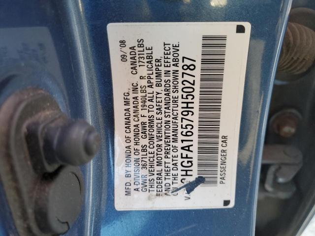 2HGFA16579H502787 - 2009 HONDA CIVIC LX BLUE photo 12