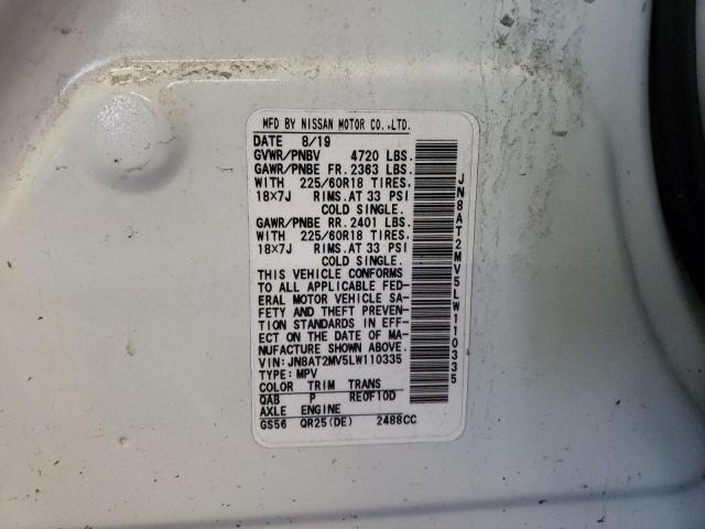 JN8AT2MV5LW110335 - 2020 NISSAN ROGUE S WHITE photo 13