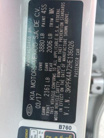 3KPFK4A72HE136026 - 2017 KIA FORTE LX SILVER photo 12