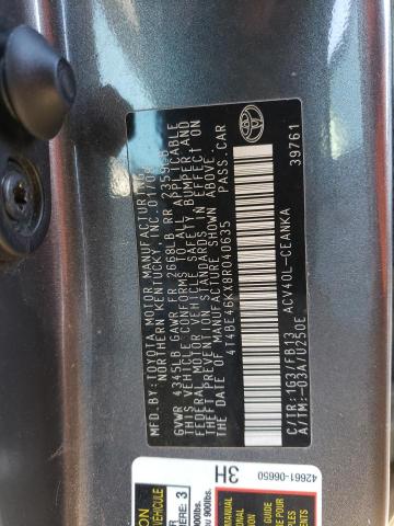 4T4BE46KX8R040635 - 2008 TOYOTA CAMRY CE CHARCOAL photo 12