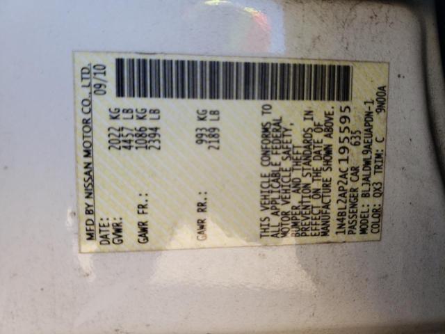 1N4BL2AP2AC195595 - 2010 NISSAN ALTIMA SR WHITE photo 12