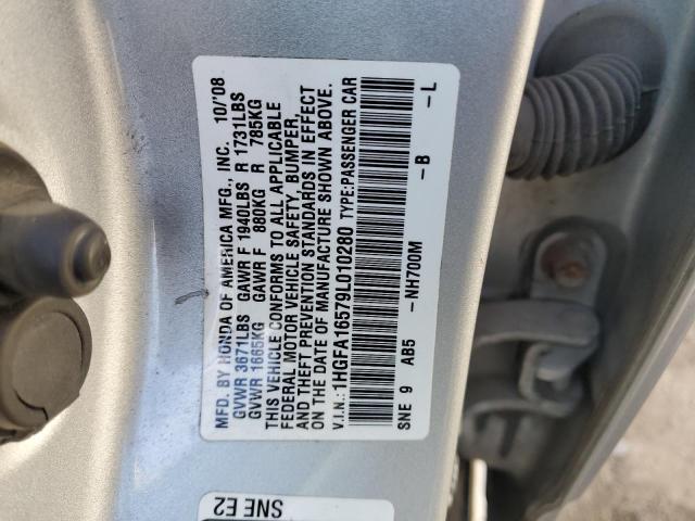 1HGFA16579L010280 - 2009 HONDA CIVIC LX SILVER photo 12