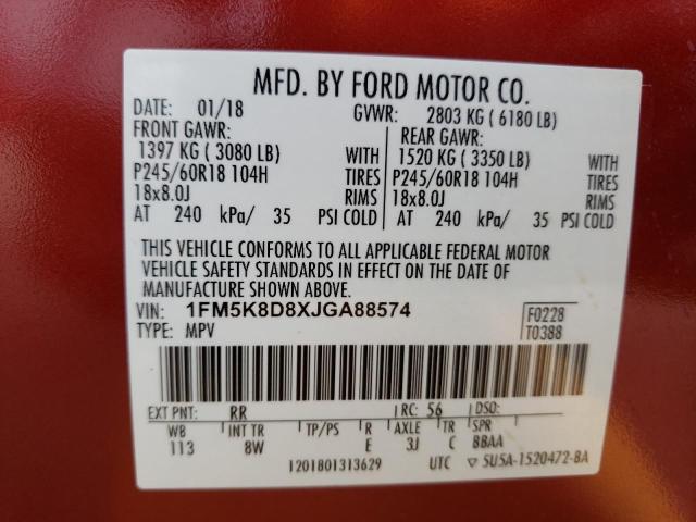 1FM5K8D8XJGA88574 - 2018 FORD EXPLORER XLT RED photo 14