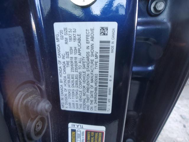 2HKRW2H88LH629363 - 2020 HONDA CR-V EXL BLUE photo 13