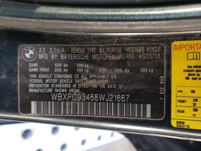 WBXPC93468WJ21667 - 2008 BMW X3 3.0SI BLACK photo 13