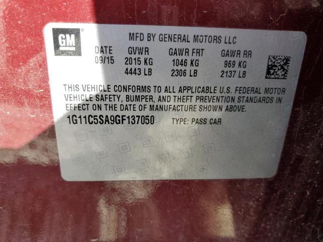 1G11C5SA9GF137050 - 2016 CHEVROLET MALIBU LIM LT Қызыл фото 12