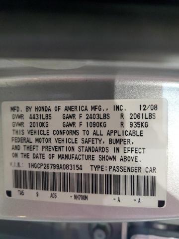 1HGCP26799A083154 - 2009 HONDA ACCORD EX SILVER photo 12