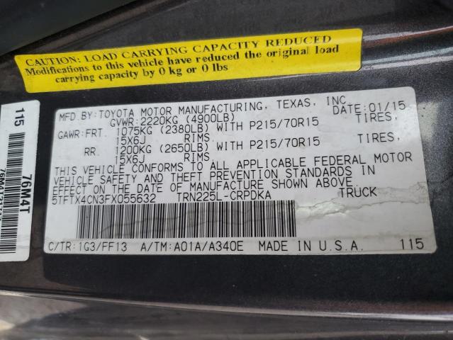 5TFTX4CN3FX055632 - 2015 TOYOTA TACOMA ACCESS CAB ნაცრისფერი ფოტო 12