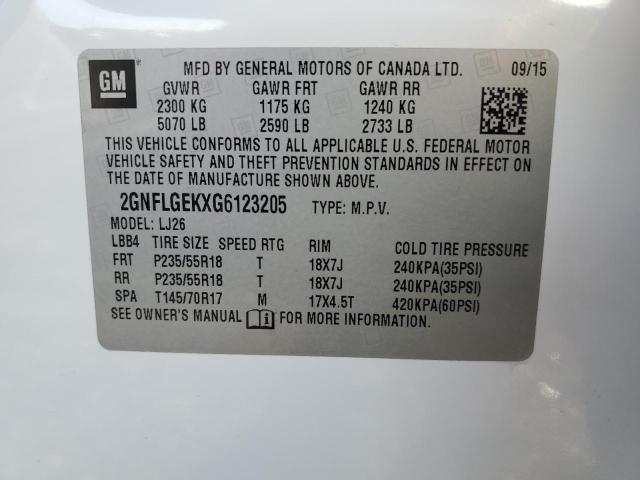 2GNFLGEKXG6123205 - 2016 CHEVROLET EQUINOX LTZ WHITE photo 13