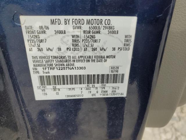 1FTRF12257NA13303 - 2007 FORD F150 BLUE photo 12