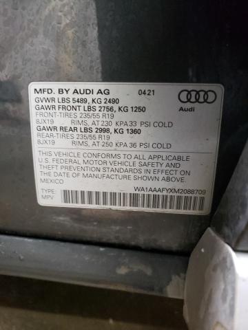 WA1AAAFYXM2088709 - 2021 AUDI Q5 PREMIUM GRAY photo 12