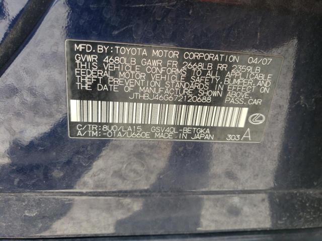 JTHBJ46G672120688 - 2007 LEXUS ES 350 BLUE photo 12