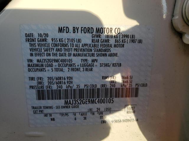 MAJ3S2GE9MC400105 - 2021 FORD ECOSPORT SE WHITE photo 12