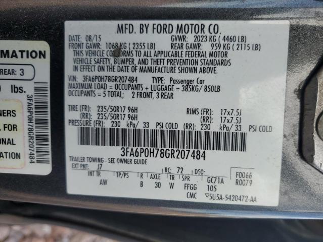 3FA6P0H78GR207484 - 2016 FORD FUSION SE CHARCOAL photo 12