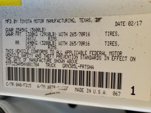 5TFCZ5AN5HX081784 - 2017 TOYOTA TACOMA DOUBLE CAB Ağ foto 12