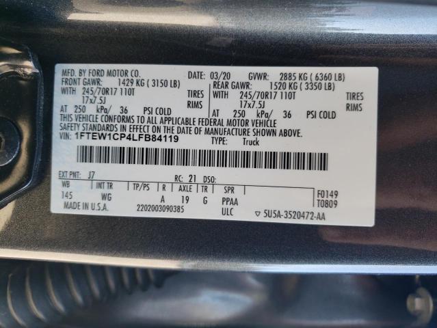 1FTEW1CP4LFB84119 - 2020 FORD F150 SUPERCREW GRAY photo 12