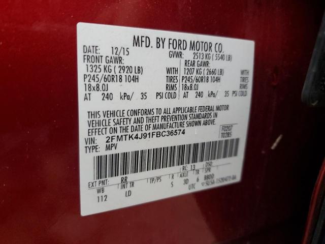 2FMTK4J91FBC36574 - 2015 FORD EDGE SEL RED photo 14