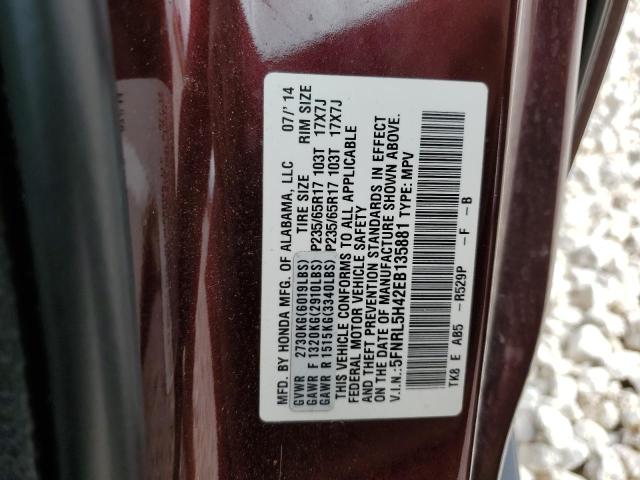 5FNRL5H42EB135881 - 2014 HONDA ODYSSEY EX BURGUNDY photo 13