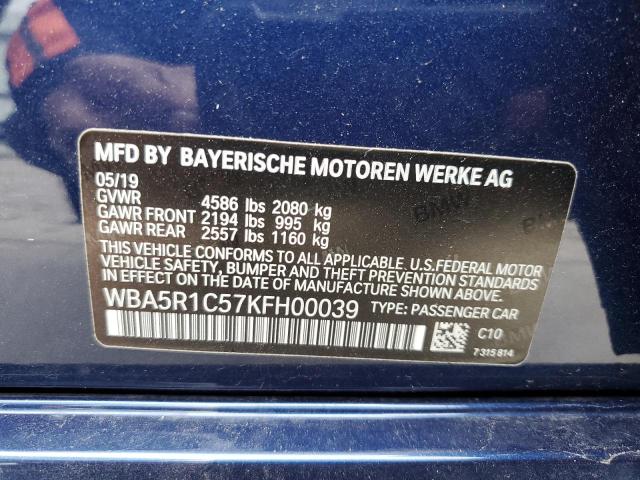 WBA5R1C57KFH00039 - 2019 BMW 330I BLUE photo 12