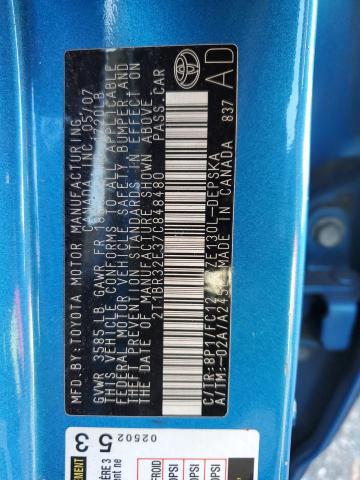 2T1BR32E37C848480 - 2007 TOYOTA COROLLA CE BLUE photo 12