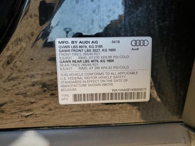 WA1VAAGE1KB009575 - 2019 AUDI E-TRON PRESTIGE BLACK photo 13