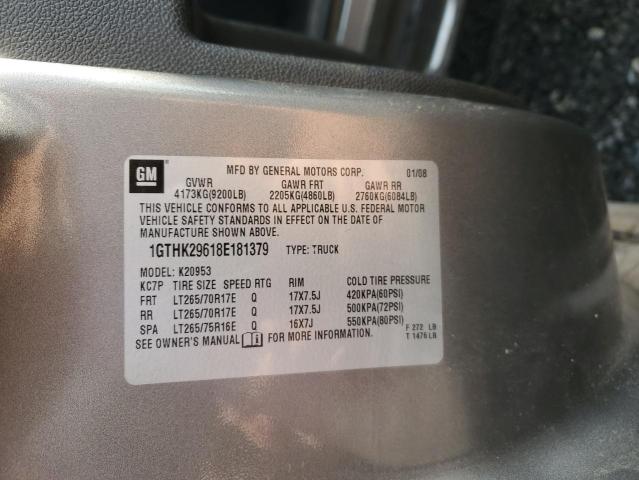 1GTHK29618E181379 - 2008 GMC SIERRA K2500 HEAVY DUTY GRAY photo 12