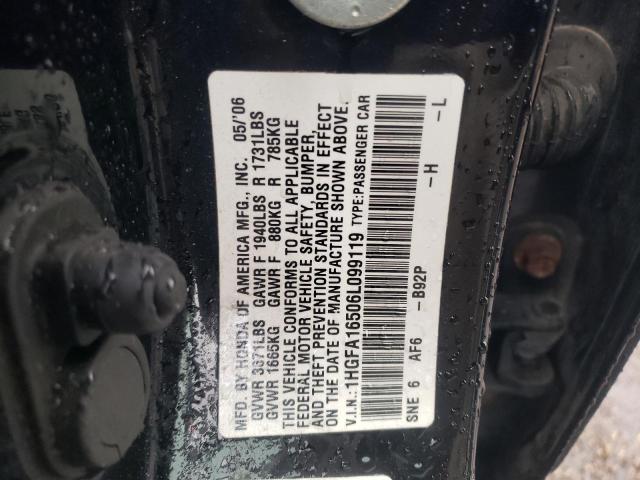 1HGFA16506L099119 - 2006 HONDA CIVIC LX BLACK photo 12