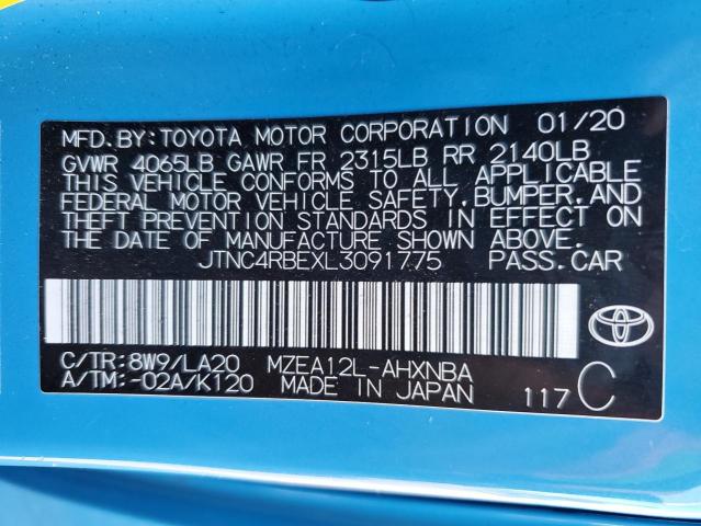 JTNC4RBEXL3091775 - 2020 TOYOTA COROLLA XSE BLUE photo 13