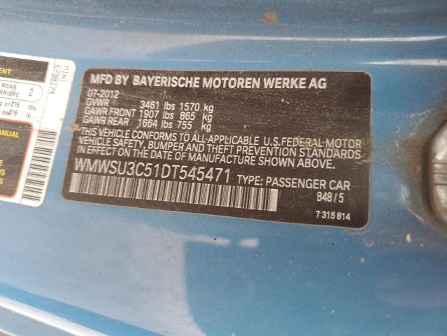 WMWSU3C51DT545471 - 2013 MINI COOPER BLUE photo 14