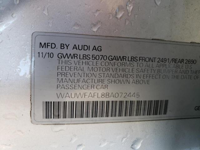 WAUWFAFL8BA072445 - 2011 AUDI A4 PREMIUM PLUS SILVER photo 13