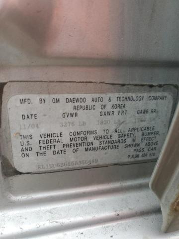 KL1TD62615B356689 - 2005 CHEVROLET AVEO BASE Gümüş foto 12