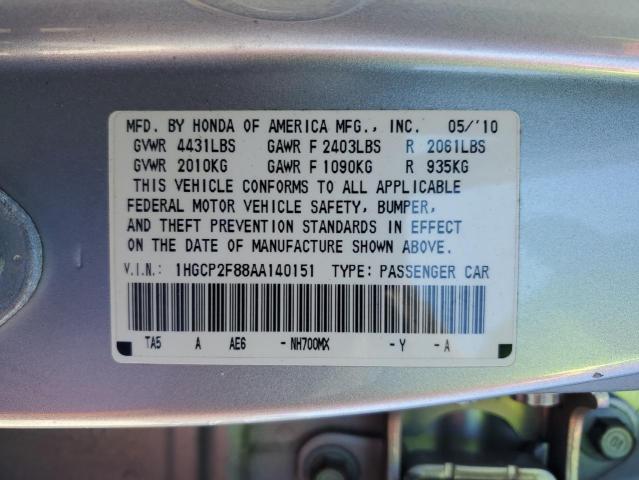 1HGCP2F88AA140151 - 2010 HONDA ACCORD EXL SILVER photo 12