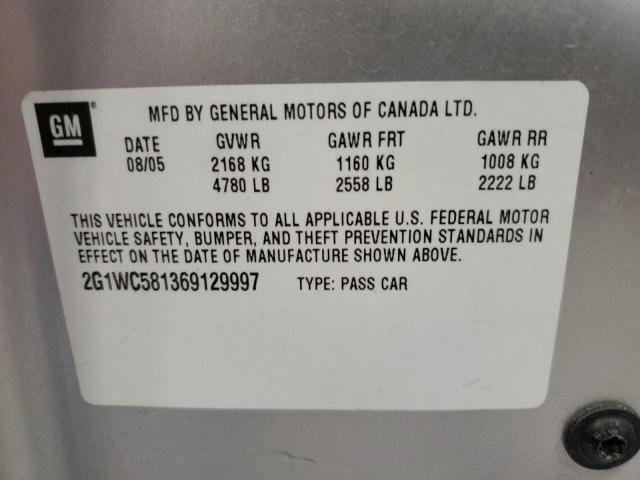 2G1WC581369129997 - 2006 CHEVROLET IMPALA LT SILVER photo 13