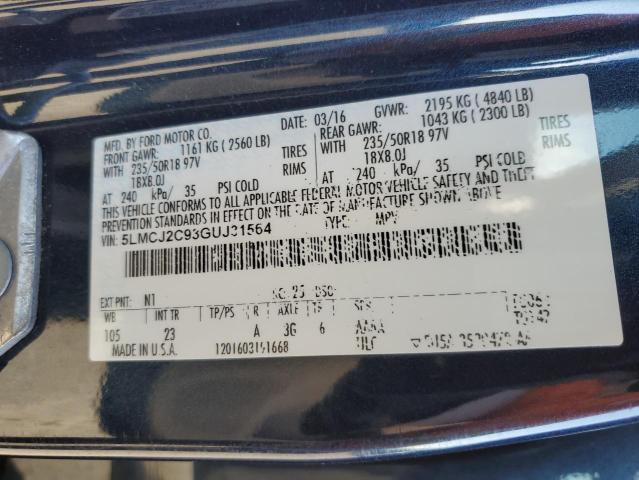 5LMCJ2C93GUJ31564 - 2016 LINCOLN MKC SELECT Կապույտ լուսանկար 12