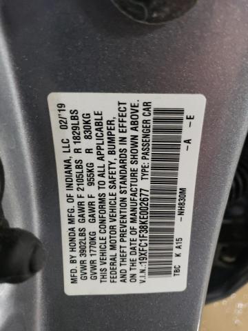 19XFC1F38KE002677 - 2019 HONDA CIVIC EX SILVER photo 13