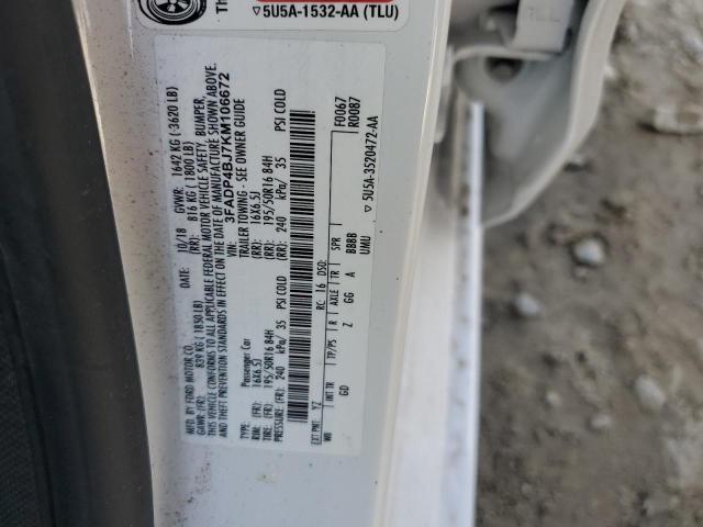 3FADP4BJ7KM106672 - 2019 FORD FIESTA SE WHITE photo 12