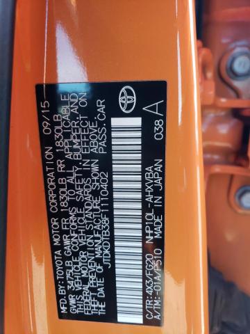 JTDKDTB38F1110402 - 2015 TOYOTA PRIUS C ORANGE photo 12