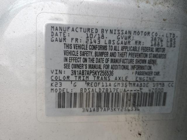 3N1AB7AP5KY256536 - 2019 NISSAN SENTRA S SILVER photo 12