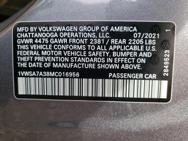 1VWSA7A38MC016956 - 2021 VOLKSWAGEN PASSAT SE SILVER photo 12