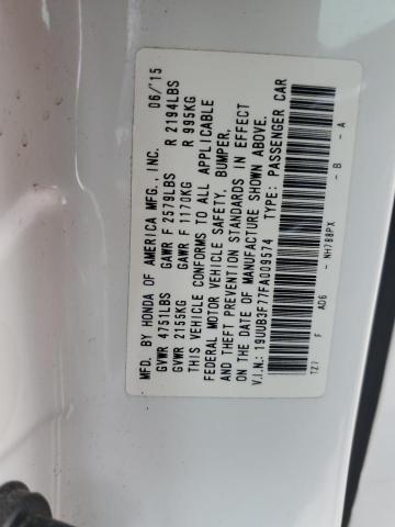 19UUB3F77FA009574 - 2015 ACURA TLX ADVANCE WHITE photo 12